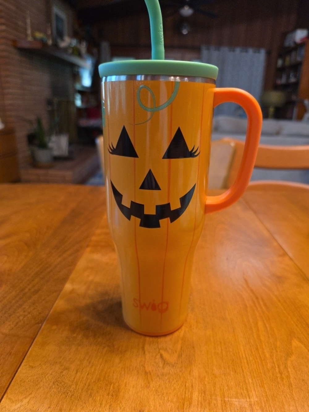 Swig Life Orange Pumpkin "JackOLantern" Tumbler with Handle and Straw
